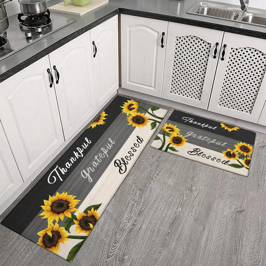 Charming Sunflower Kitchen Rug Set - 2 Piece Farmhouse Decor for a Cozy Country Kitchen